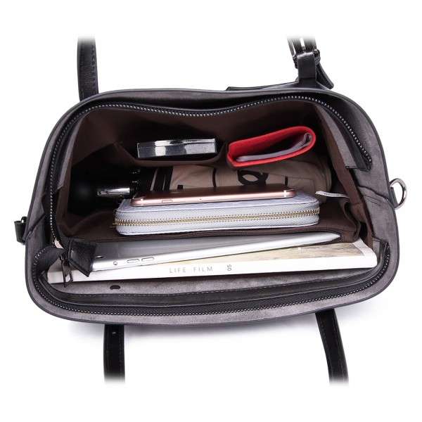 E6709 - Miss Lulu Trendy Womens Tote Bags Wax Leather - Black E6709 - Miss Lulu Trendy Womens Tote Bags Wax Leather - Black