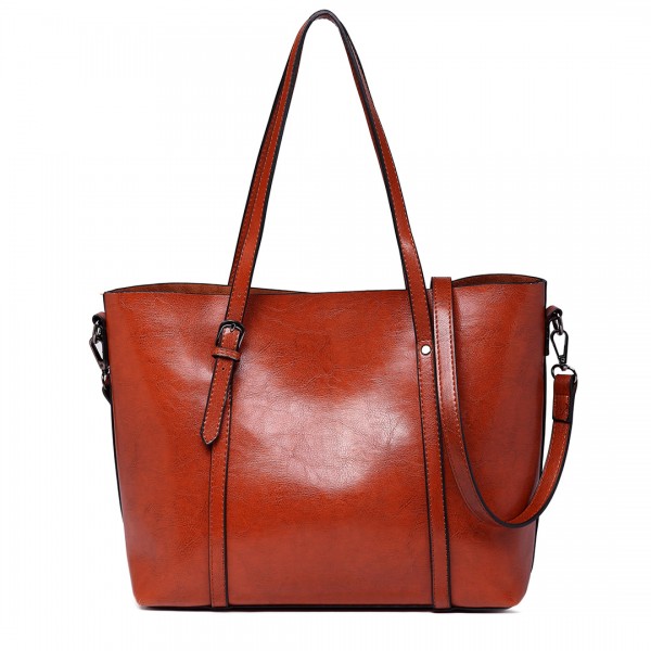 E6709 - Miss Lulu Trendy Womens Tote Bags Wax Leather - Brown E6709 - Miss Lulu Trendy Womens Tote Bags Wax Leather - Brown