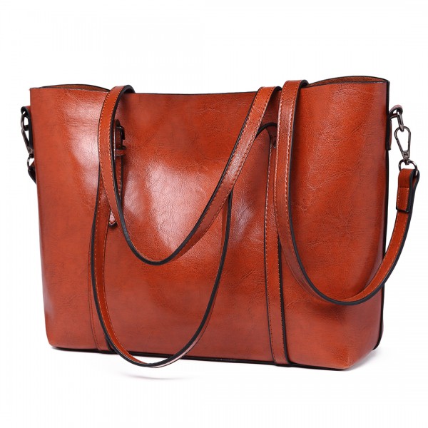 E6709 - Miss Lulu Trendy Womens Tote Bags Wax Leather - Brown E6709 - Miss Lulu Trendy Womens Tote Bags Wax Leather - Brown