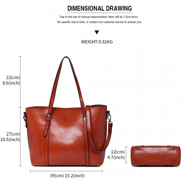 E6709 - Miss Lulu Trendy Womens Tote Bags Wax Leather - Brown E6709 - Miss Lulu Trendy Womens Tote Bags Wax Leather - Brown