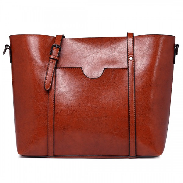 E6709 - Miss Lulu Trendy Womens Tote Bags Wax Leather - Brown E6709 - Miss Lulu Trendy Womens Tote Bags Wax Leather - Brown