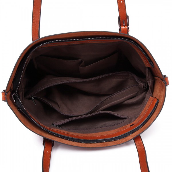 E6709 - Miss Lulu Trendy Womens Tote Bags Wax Leather - Brown E6709 - Miss Lulu Trendy Womens Tote Bags Wax Leather - Brown