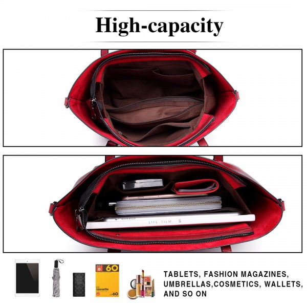 E6709 - Miss Lulu Trendy Womens Tote Bags Wax Leather - Burgundry