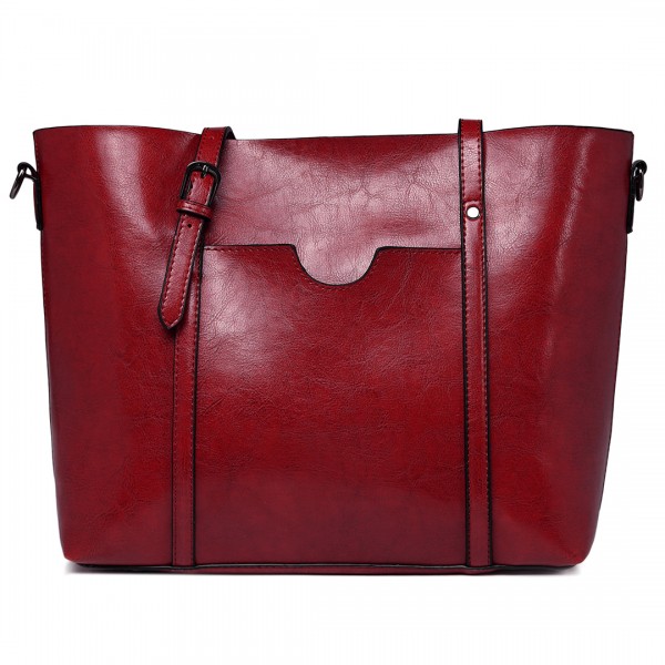 E6709 - Miss Lulu Trendy Womens Tote Bags Wax Leather - Burgundry