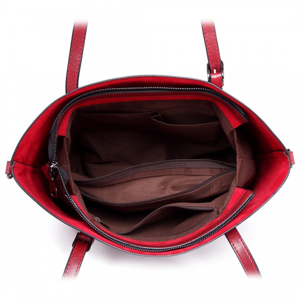 E6709 - Miss Lulu Trendy Womens Tote Bags Wax Leather - Burgundry