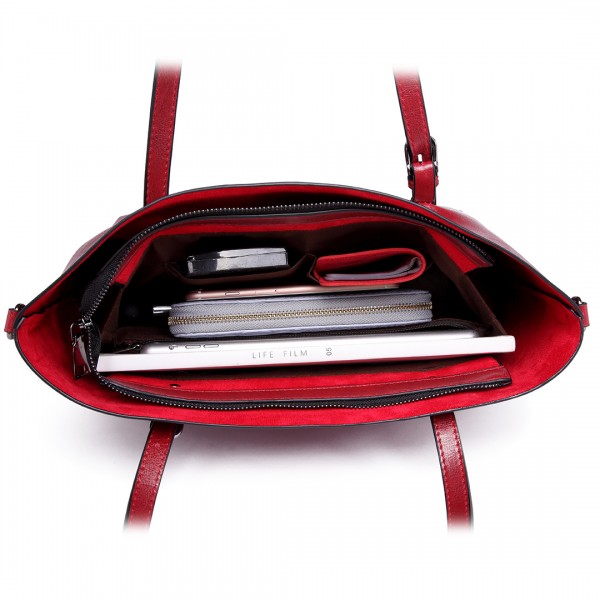 E6709 - Miss Lulu Trendy Womens Tote Bags Wax Leather - Burgundry