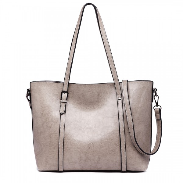 E6709 - Miss Lulu Trendy Womens Tote Bags Wax Leather - Grey