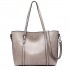 E6709 - Miss Lulu Trendy Womens Tote Bags Wax Leather - Grey