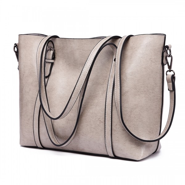 E6709 - Miss Lulu Trendy Womens Tote Bags Wax Leather - Grey