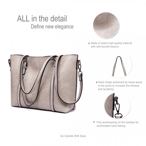 E6709 - Miss Lulu Trendy Womens Tote Bags Wax Leather - Grey