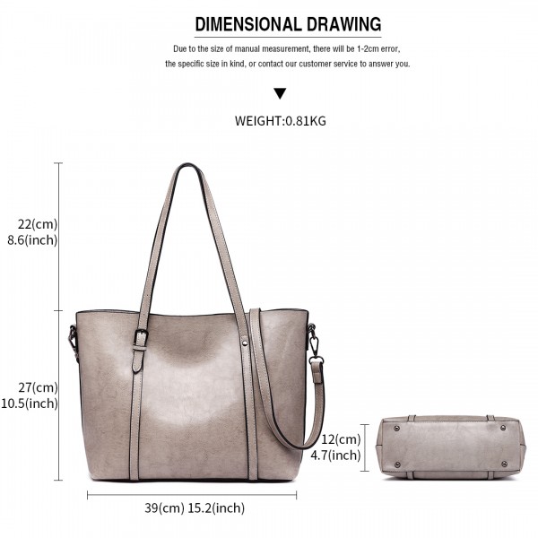 E6709 - Miss Lulu Trendy Womens Tote Bags Wax Leather - Grey