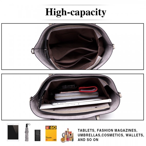 E6709 - Miss Lulu Trendy Womens Tote Bags Wax Leather - Grey