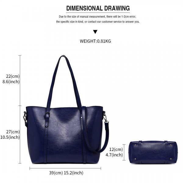 E6709 - Miss Lulu Trendy Womens Tote Bags Wax Leather - Navy
