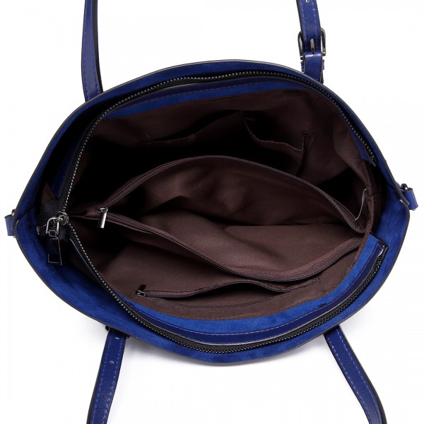 E6709 - Miss Lulu Trendy Womens Tote Bags Wax Leather - Navy