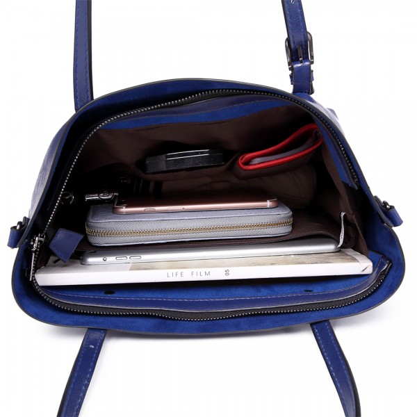 E6709 - Miss Lulu Trendy Womens Tote Bags Wax Leather - Navy