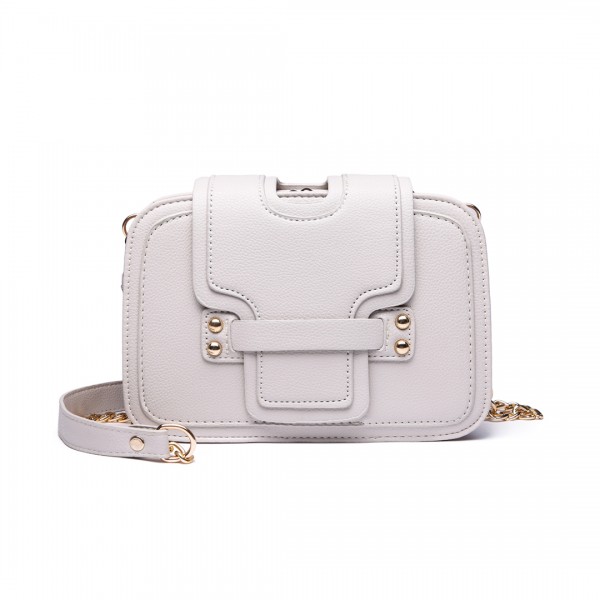 E6711 BG - Leather Look Small Cross Body Chain Strap Satchel Beige E6711 BG - Leather Look Small Cross Body Chain Strap Satchel Beige