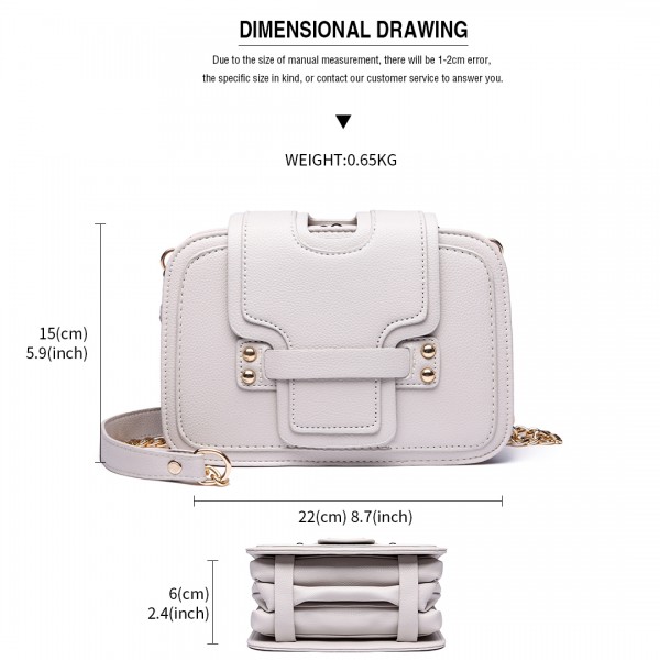 E6711 BG - Leather Look Small Cross Body Chain Strap Satchel Beige E6711 BG - Leather Look Small Cross Body Chain Strap Satchel Beige