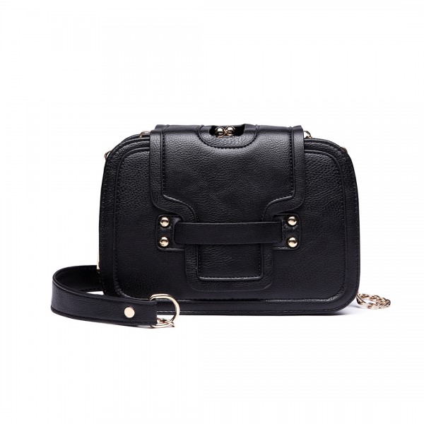 E6711 BK - Leather Look Small Cross Body Chain Strap Satchel Black E6711 BK - Leather Look Small Cross Body Chain Strap Satchel Black
