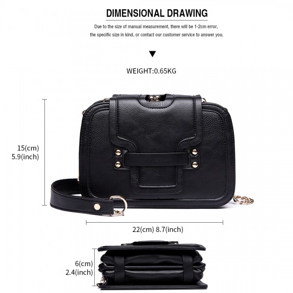 E6711 BK - Leather Look Small Cross Body Chain Strap Satchel Black E6711 BK - Leather Look Small Cross Body Chain Strap Satchel Black