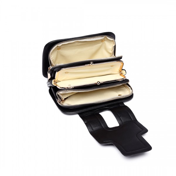 E6711 BK - Leather Look Small Cross Body Chain Strap Satchel Black E6711 BK - Leather Look Small Cross Body Chain Strap Satchel Black