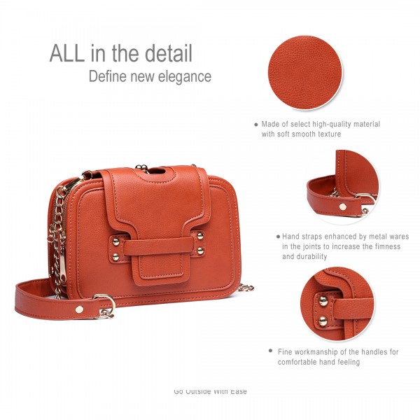 E6711 OE - Leather Look Small Cross Body Chain Strap Satchel Brown E6711 OE - Leather Look Small Cross Body Chain Strap Satchel Brown