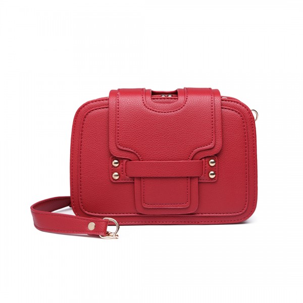 E6711 PM - Leather Look Small Cross Body Chain Strap Satchel Red