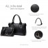 E6712 BK - PU Leather Tote Handbag & Satchel Set Black
