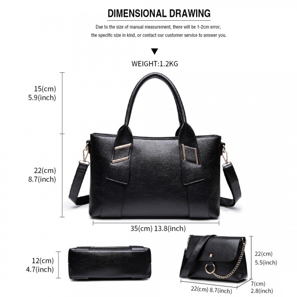 E6712 BK - PU Leather Tote Handbag & Satchel Set Black