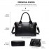 E6712 BK - PU Leather Tote Handbag & Satchel Set Black