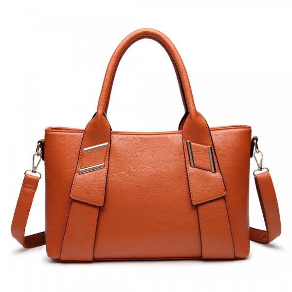 E6712 BN - PU Leather Tote Handbag & Satchel Set Brown E6712 BN - PU Leather Tote Handbag & Satchel Set Brown