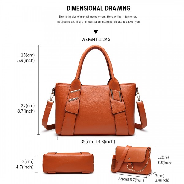 E6712 BN - PU Leather Tote Handbag & Satchel Set Brown E6712 BN - PU Leather Tote Handbag & Satchel Set Brown