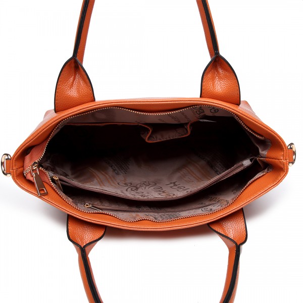 E6712 BN - PU Leather Tote Handbag & Satchel Set Brown E6712 BN - PU Leather Tote Handbag & Satchel Set Brown