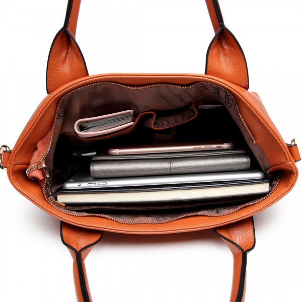 E6712 BN - PU Leather Tote Handbag & Satchel Set Brown E6712 BN - PU Leather Tote Handbag & Satchel Set Brown