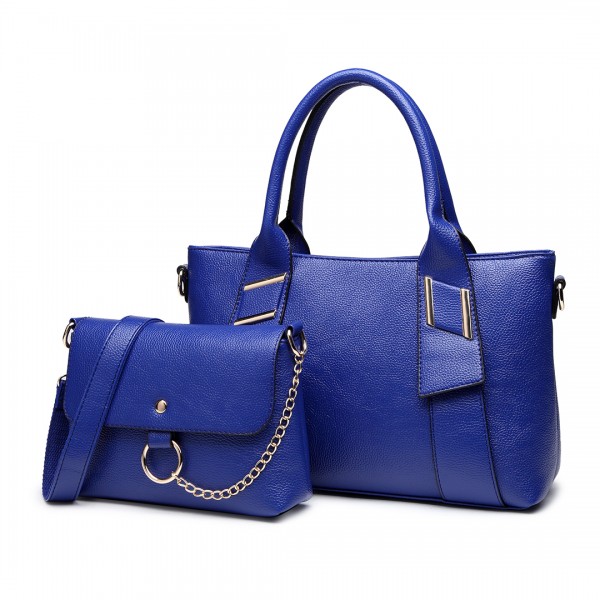E6712 NY - PU Leather Tote Handbag & Satchel Set Navy E6712 NY - PU Leather Tote Handbag & Satchel Set Navy