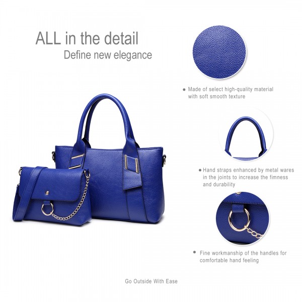 E6712 NY - PU Leather Tote Handbag & Satchel Set Navy E6712 NY - PU Leather Tote Handbag & Satchel Set Navy