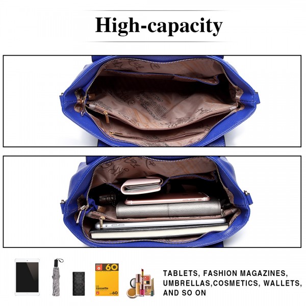 E6712 NY - PU Leather Tote Handbag & Satchel Set Navy E6712 NY - PU Leather Tote Handbag & Satchel Set Navy