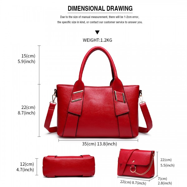 E6712 RD - PU Leather Tote Handbag & Satchel Set Red E6712 RD - PU Leather Tote Handbag & Satchel Set Red