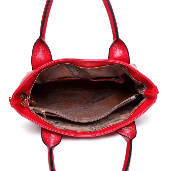 E6712 RD - PU Leather Tote Handbag & Satchel Set Red E6712 RD - PU Leather Tote Handbag & Satchel Set Red
