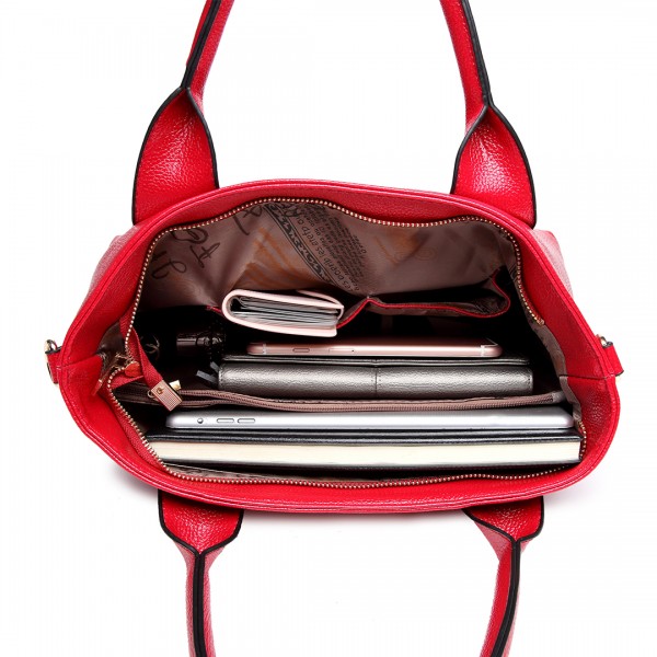 E6712 RD - PU Leather Tote Handbag & Satchel Set Red E6712 RD - PU Leather Tote Handbag & Satchel Set Red