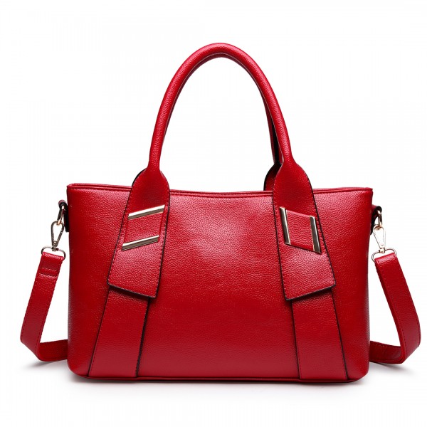 E6712 RD - PU Leather Tote Handbag & Satchel Set Red E6712 RD - PU Leather Tote Handbag & Satchel Set Red