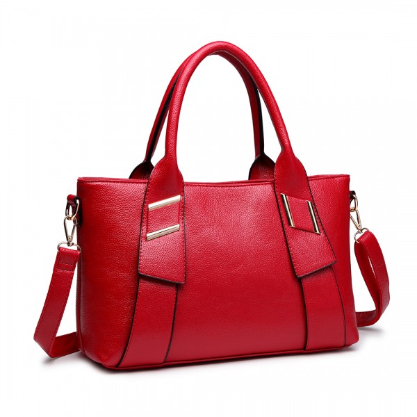 E6712 RD - PU Leather Tote Handbag & Satchel Set Red E6712 RD - PU Leather Tote Handbag & Satchel Set Red