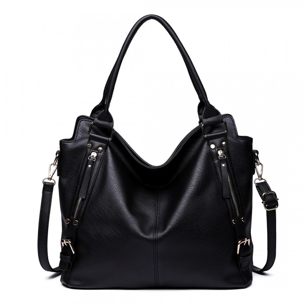 E6713 BK - Big Size Soft Leather Look Slouchy Hobo Shoulder Bag Black E6713 BK - Big Size Soft Leather Look Slouchy Hobo Shoulder Bag Black