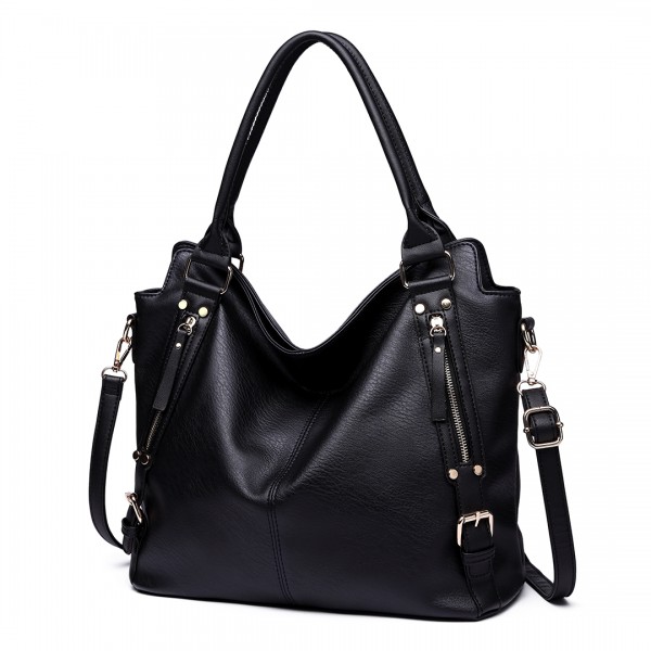 E6713 BK - Big Size Soft Leather Look Slouchy Hobo Shoulder Bag Black E6713 BK - Big Size Soft Leather Look Slouchy Hobo Shoulder Bag Black