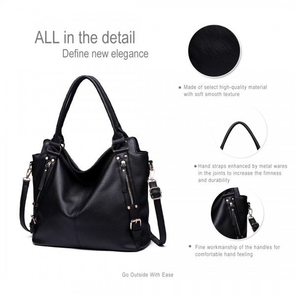 E6713 BK - Big Size Soft Leather Look Slouchy Hobo Shoulder Bag Black E6713 BK - Big Size Soft Leather Look Slouchy Hobo Shoulder Bag Black