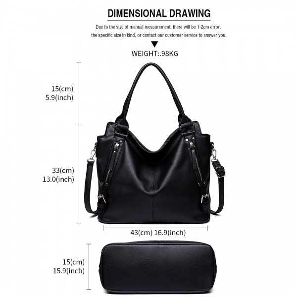 E6713 BK - Big Size Soft Leather Look Slouchy Hobo Shoulder Bag Black E6713 BK - Big Size Soft Leather Look Slouchy Hobo Shoulder Bag Black
