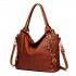 E6713 BN - Big Size Soft Leather Look Slouchy Hobo Shoulder Bag Brown