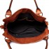 E6713 BN - Big Size Soft Leather Look Slouchy Hobo Shoulder Bag Brown