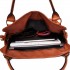 E6713 BN - Big Size Soft Leather Look Slouchy Hobo Shoulder Bag Brown