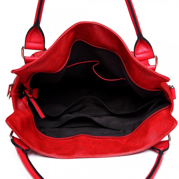E6713 BY - Big Size Soft Leather Look Slouchy Hobo Shoulder Bag Burgundry