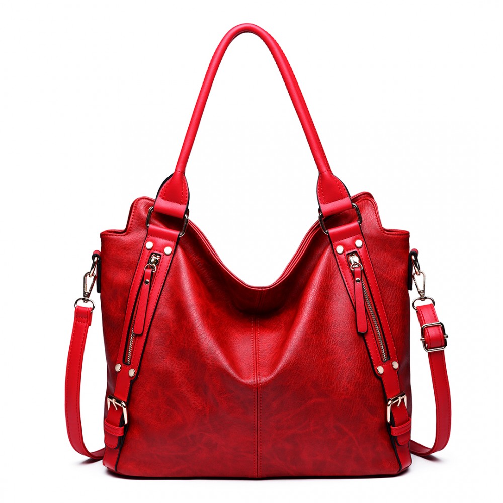 E6713 BY - Big Size Soft Leather Look Slouchy Hobo Shoulder Bag Burgundry